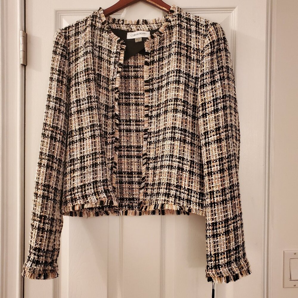 Calvin Klein tweed jacket, waist length.